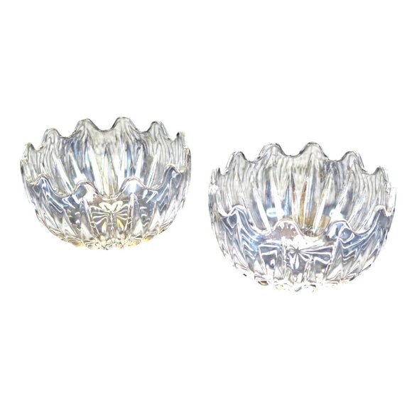 Set of 2 Princess House Royal Highlights Crystal Wave Edge Open Sugar Bowls - Picture 1 of 5